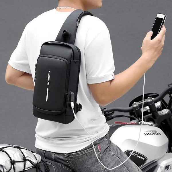 Anti-theft Chest Shoulder Messenger Backpack Men Sling Crossbody Bag USB Port AU