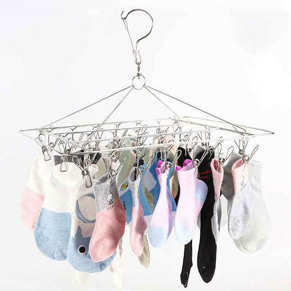 30 Pegs Stainless Steel Hanger Airer Dryer Rack Laundry Sock Underwear Clothes