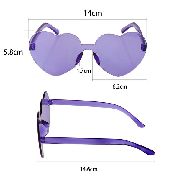 2PCS Love Heart Shape Sunglasses Clear Lens Rimless Festival Glasses Dress Party