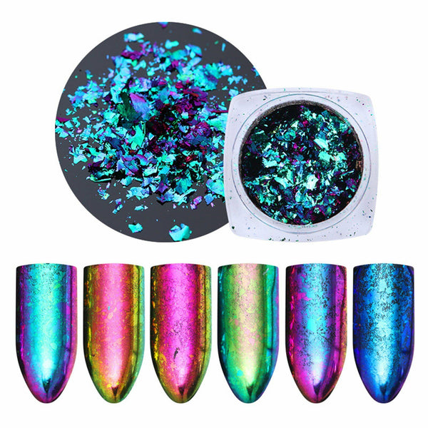 6 Colours Nail Art Sequins Mirror Glitter Powder Foil Flakes Paillette Decor AU