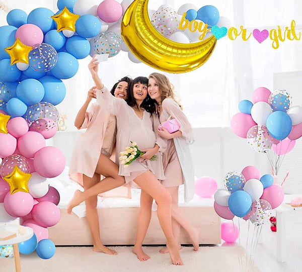 126PCS Gender Reveal Balloon Arch Garland Kit Moon Star Pink Blue Baby Shower