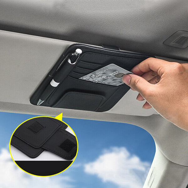 Sun Visor Organizer Sunglasses Holder Card Storage PU Leather Pouch Car Black AU