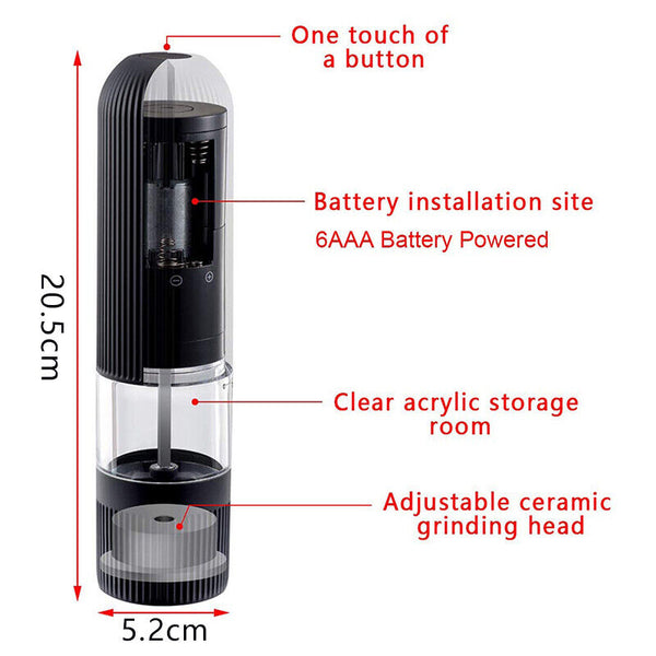 Electric Salt Pepper Mill Grinder Battery Powered LED Light Adjustable