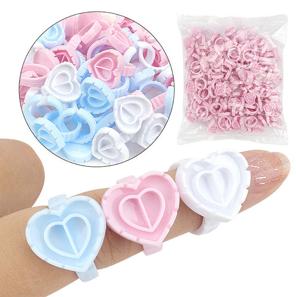 100PCS Heart Eyelash Extension Glue Ring Holder Eyelash Disposable Glue Cup New