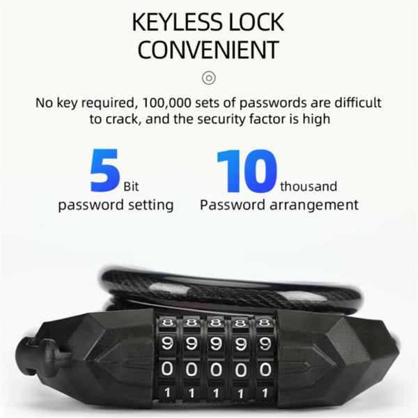 Bike Bicycle Cycling Lock 5-Digit Combination Security Cable Lock 12*1200mm AU