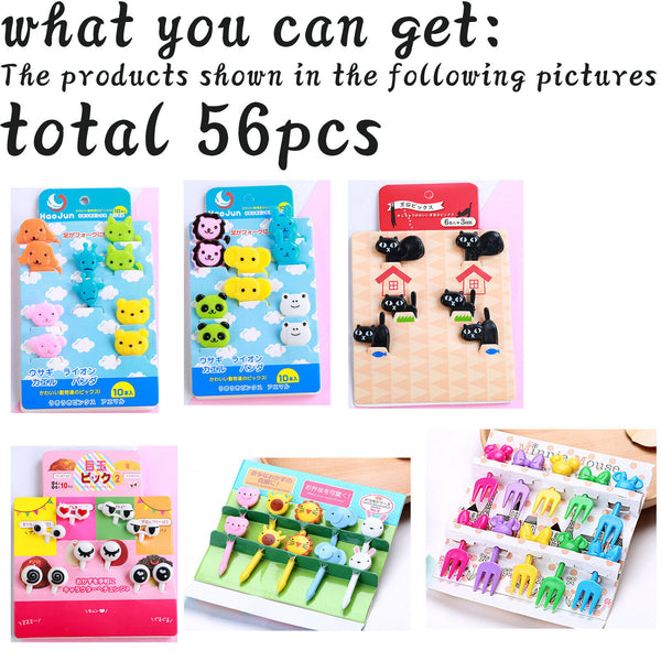 56Pc Mini Kids Animal Food Fruit Picks Forks Lunch Box Accessory Decor Tool - Lets Party