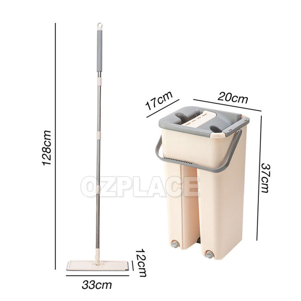 Mop Bucket Wet Dry Rinse Wash 360 Rotating Squeeze Flat Floor Cleaner with Pads - Lets Party