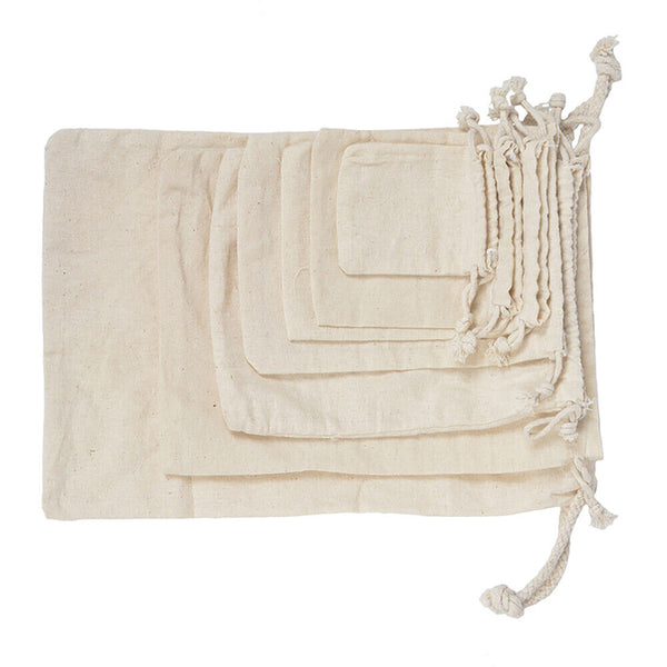 100PCS 7 Sizes Drawstring Storage Bags Calico Bags Linen Tote Gift Bag Bulk AUS
