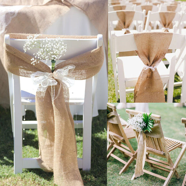 Burlap Hessian Fabric Chair Sash Table Runner 2.4m Long Vintage Wedding Party AU