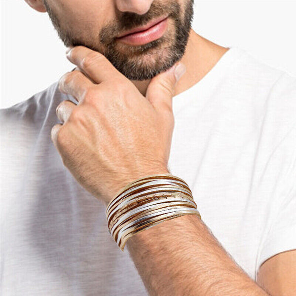 Multiple Gradient Leather Wristband Bracelet Bangle Magnetic Clasp Bracelet AU