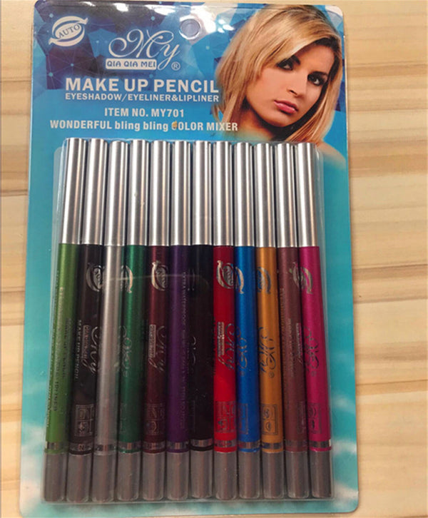 2Sets 24PCS Eyeliner Pencil 12 Color Cosmetic Makeup Pen Set Eye Shadow Glitter