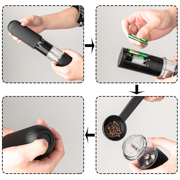 Electric Salt Pepper Mill Grinder Battery Powered LED Light Adjustable
