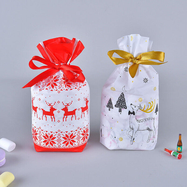 10PCS Plastic Candy Bags Christmas Elk Candy Sweet Treat Bags Biscuit 15*23.5CM