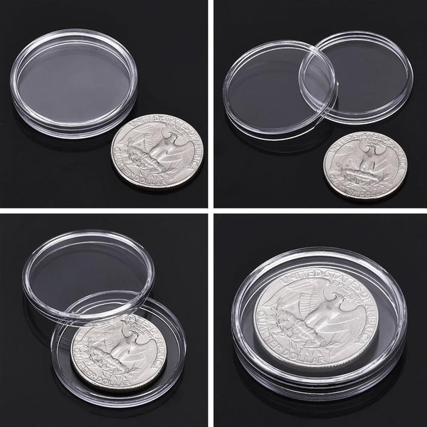 50pcs Coin Storage Collection Box Capsules Holder Plastic Round 2$ Universal AU