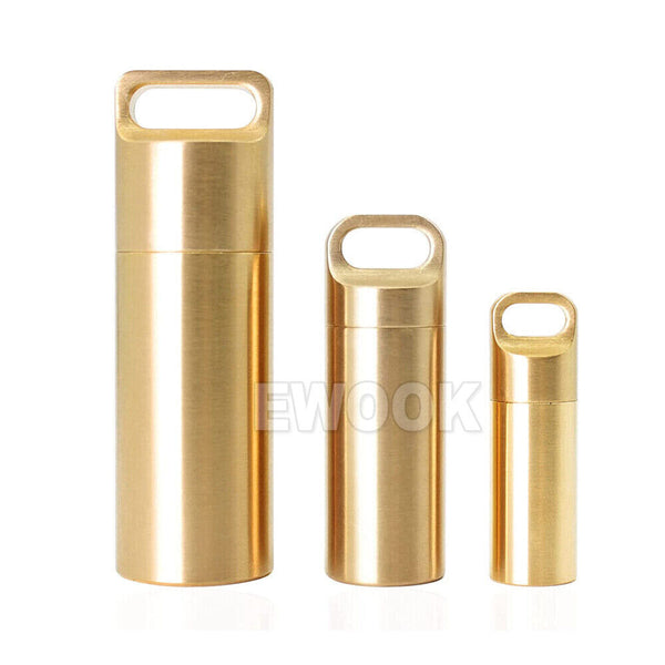 Waterproof Pill Box Case Bottle Brass Container Keyring Medicine Capsule Holder