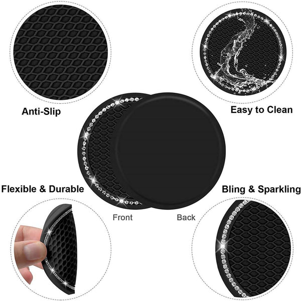 4X Anti-Slip Insert Coaster Bling Rhinestone Pads For Car Auto Cup Holder New AU