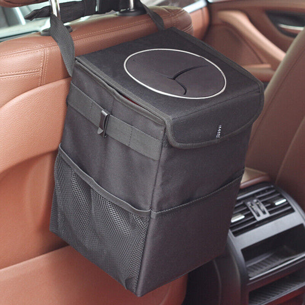 Waterproof Car Organizer Trash Can with Lid Bin Storage Garbage Bag Waste Basket