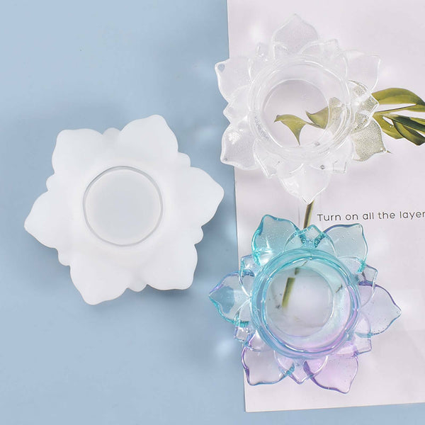 3D Lotus Candle Holder Ashtray Silicone Mold Epoxy Resin Mould Making Craft DIY