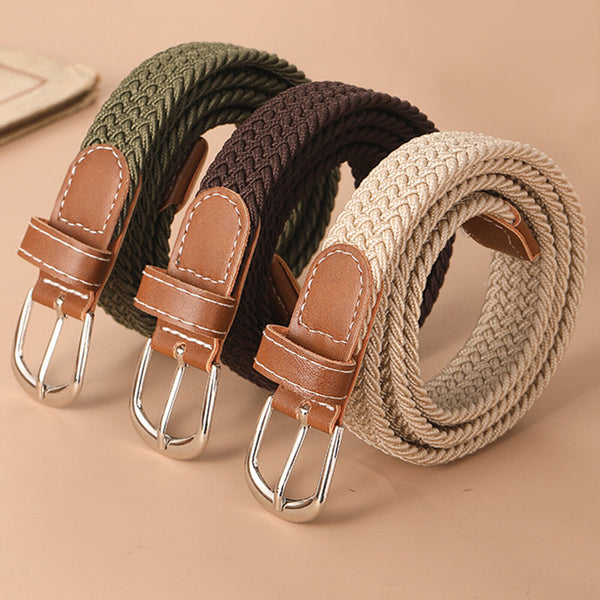 Men's Stretch Braided Woven Waist Straps Elastic Waistband Canvas Buckle Belt