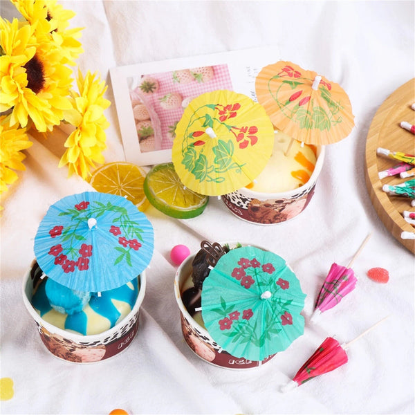 100X Catering Cocktail Umbrellas Paper Drink Parasol Tropical Party Fruit Picks