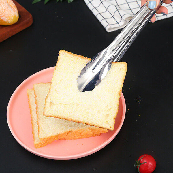 4x Kitchen Tong Food Holder Stainless Steel Grilling BBQ Salad Serving Clip Tong - Lets Party