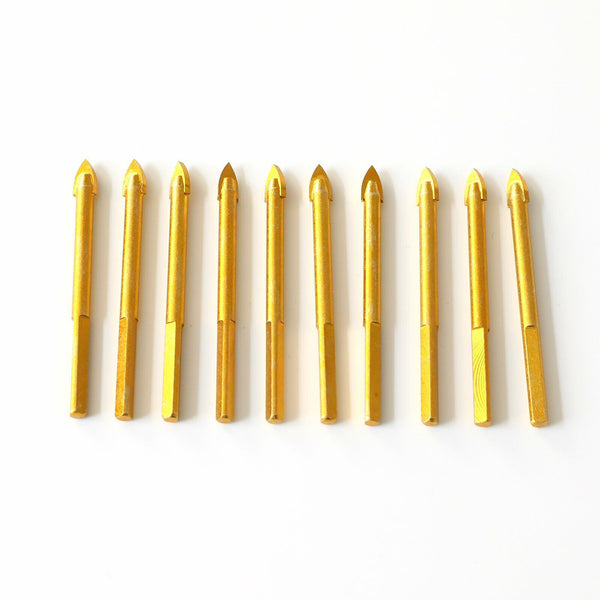 10x Titanium Ceramic Tile Glass Drill Bit Tungsten Carbide Cross Spear Head 6mm
