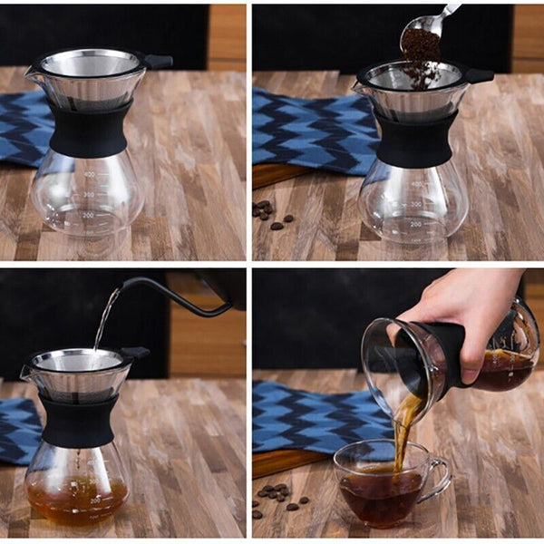 Coffee Tea Cup Drip Filter Mesh Holder Reusable Stainless Steel Pour Over Funnel