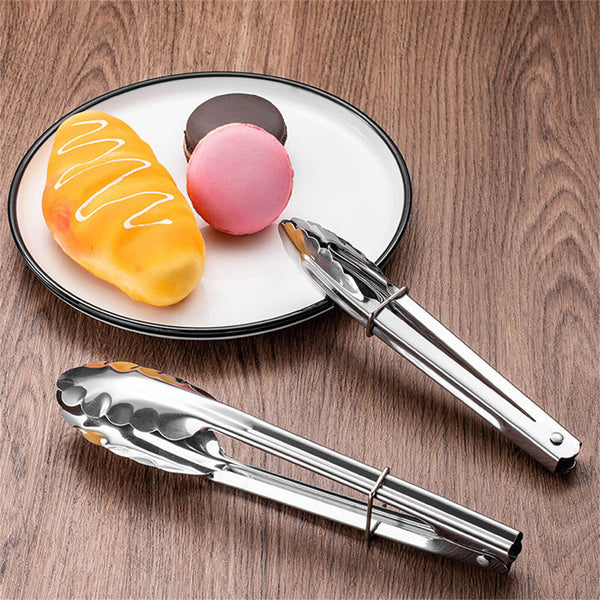 4x Kitchen Tong Food Holder Stainless Steel Grilling BBQ Salad Serving Clip Tong - Lets Party