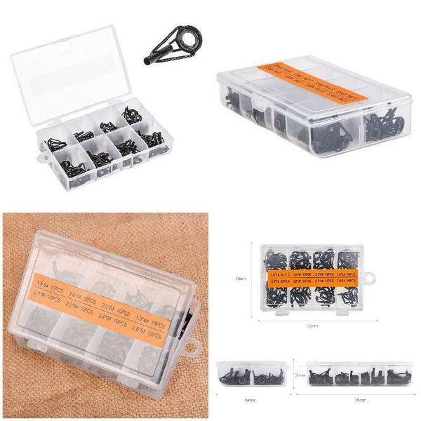 80 PCS/ Set Fishing Rod Guide Tackle Tip Repair Box Eyes Rings DIY Stainless Kit
