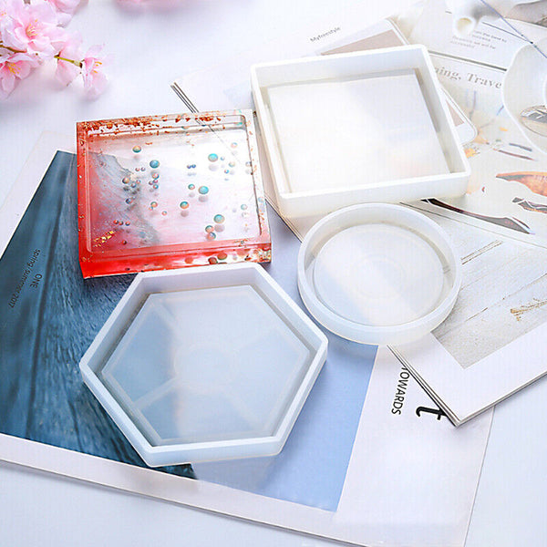Coaster Cup Mat Mold Round Square Silicone Mould DIY Epoxy Resin Casting Tool AU - Lets Party