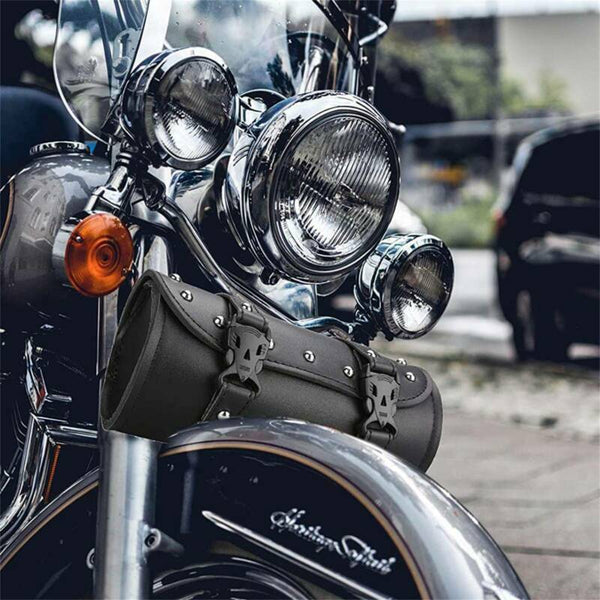 Universal Fork Bag For Harley Leather Tool Round Motorcycle Saddlebag Handlebar
