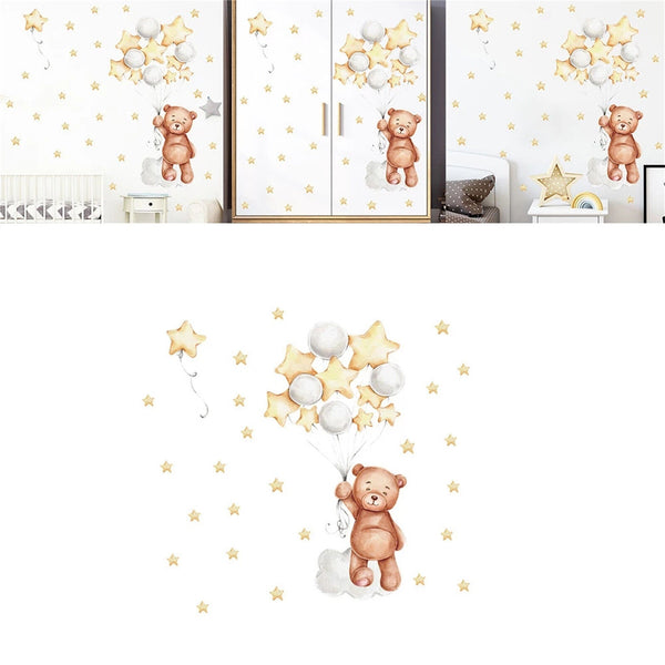 Cute Bear Wall Stickers with Balloons Kids Infant Baby Bedroom Playroom Decor - Lets Party