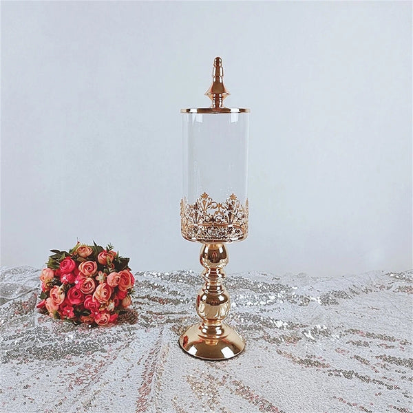 40/46cm Wedding Gold Candy Jar Dessert Table Decor Covered Biscuit Glass Storage