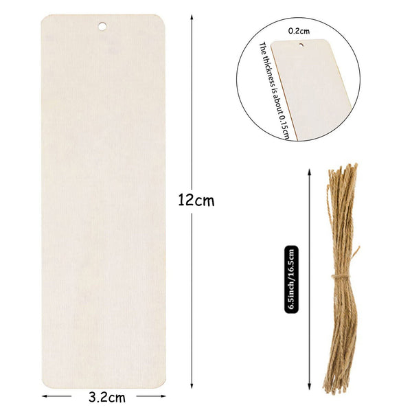 20X Wood Blank Bookmarks DIY Wooden Craft Bookmark Unfinished Wood Hanging Tags