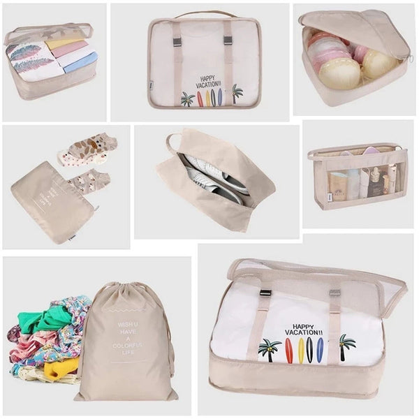 8PCS Storage Bag Travel Packing Cubes Pouches Luggage Organiser Clothes Suitcase