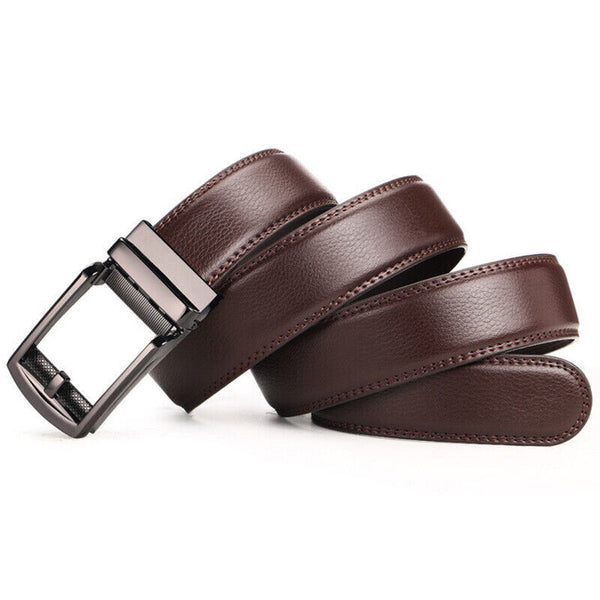 Mens Leather Belt Detachable Waistband Cuttable Strap Automatic Steel Buckle