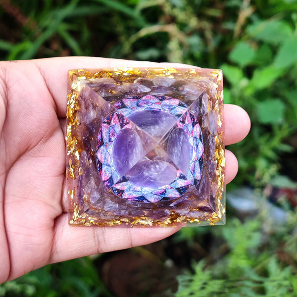 Amethyst Crystal Sphere Orgonite Pyramid & Obsidians Chakra Energy Orgone Stone