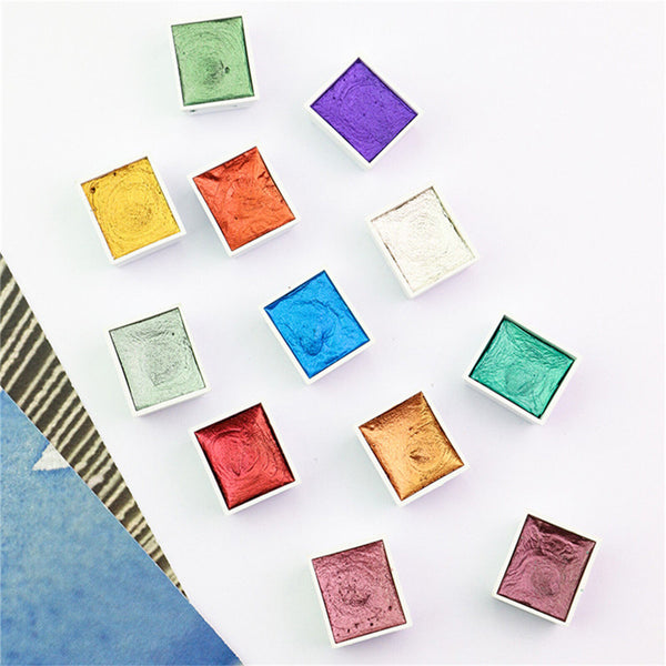 6X Handmade Metallic Solid Watercolour Paints Glitter Shimmer Painting Art Decor