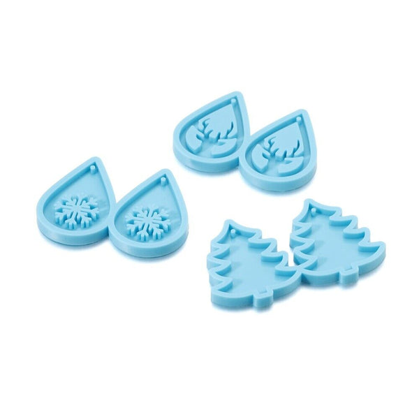 3pcs Christmas Deer Snowflake Epoxy Resin Silicone Mould Earrings Pendant Molds