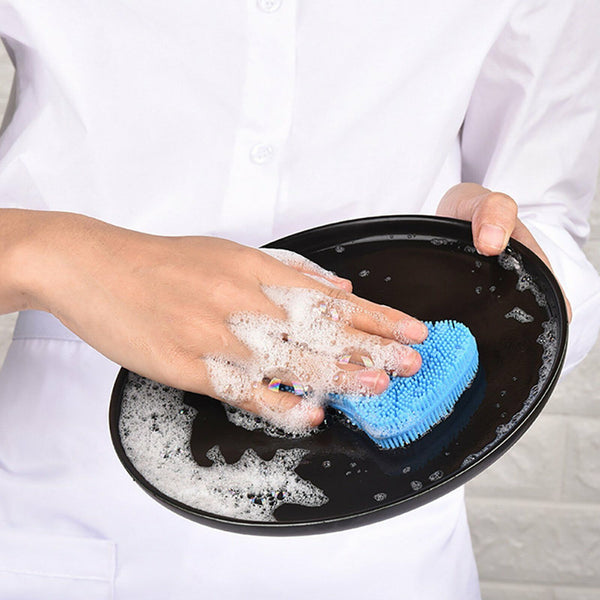 Home Kitchen Silicone Scrubber Sponge Brush Dish Pot Pan Washing Cleaning