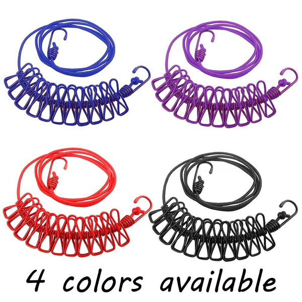 2pcs 12 Clip Camping Rope Peg Washing Clothes Line Travel clothesline Portable
