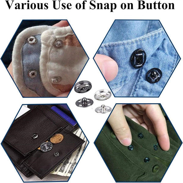 120 Sets Sew-On Snap Buttons Metal Snaps Fasteners Press Studs Buttons 8MM/10MM