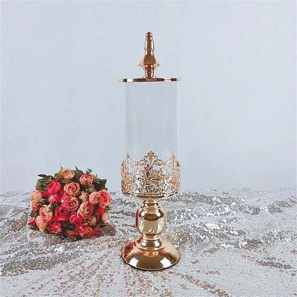 40/46cm Wedding Gold Candy Jar Dessert Table Decor Covered Biscuit Glass Storage