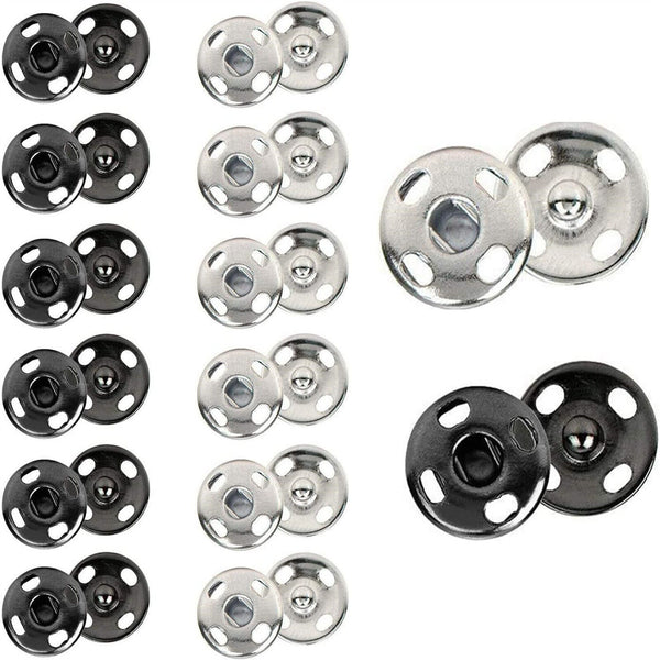 120 Sets Sew-On Snap Buttons Metal Snaps Fasteners Press Studs Buttons 8MM/10MM