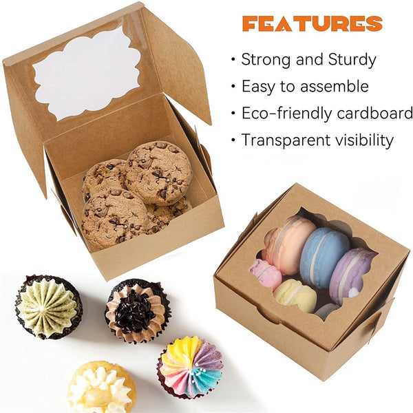 UP 200X Cupcake Boxes Cake Boxes with Clear Window Wedding Kraft paper Box Cases