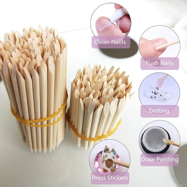 200/100/50x Nail Wooden Cuticle Pusher Remover Sticks Nail Art Manicure For Nail