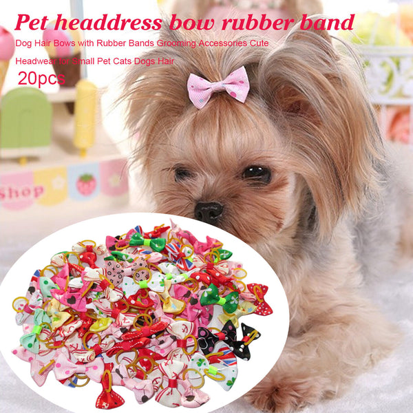UP TO 100 Pcs Mixed Pet Small Dog Hair Bows Rubber Bands Puppy Cat Grooming Deco