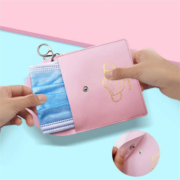 Face Mask PU Leather Storage with Keychain Holder Travel Organizer Compact AUS