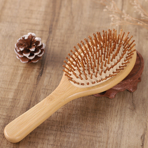 Natural Bamboo Wooden Hair Brush Oval Pneumatic Head Meridian Massage Combs AU