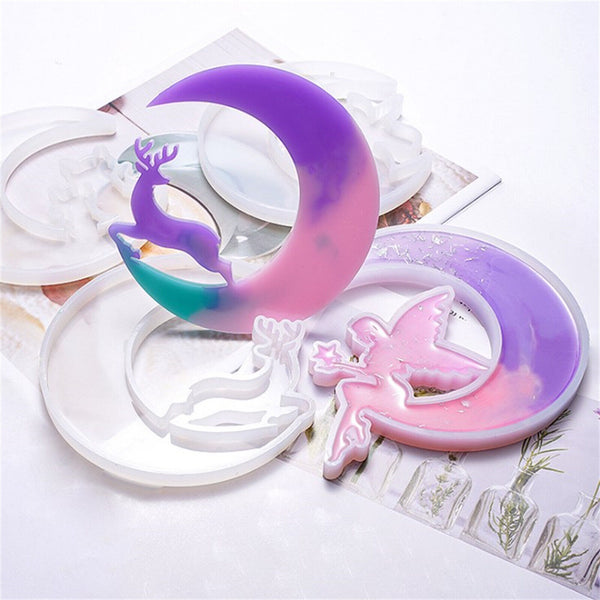 2PCS Christmas Deer Moon Cat Silicone Resin Casting Mold Jewelry Epoxy Moulds AU